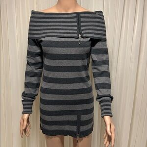 Joyce Leslie Charcoal and Black Striped Cowl Neck Sweater